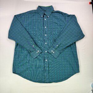 Roundtree Yorke Green Blue Plaid Shirt XL